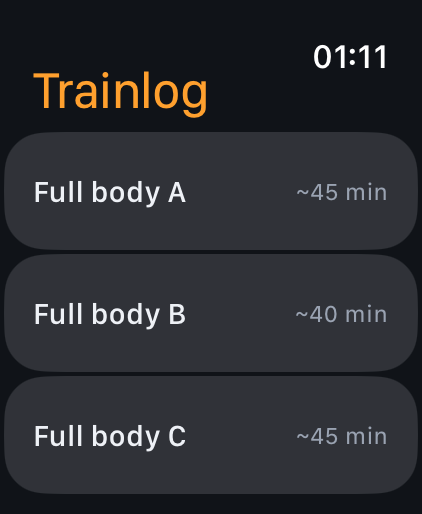 The watch showing the training days from your plan.